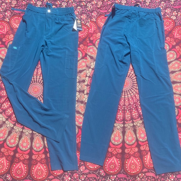 NWT Dickie’s Tall Cargo Scrub Pants Caribbean Blue Drawstring Long Unisex Scrubs - Picture 4 of 9